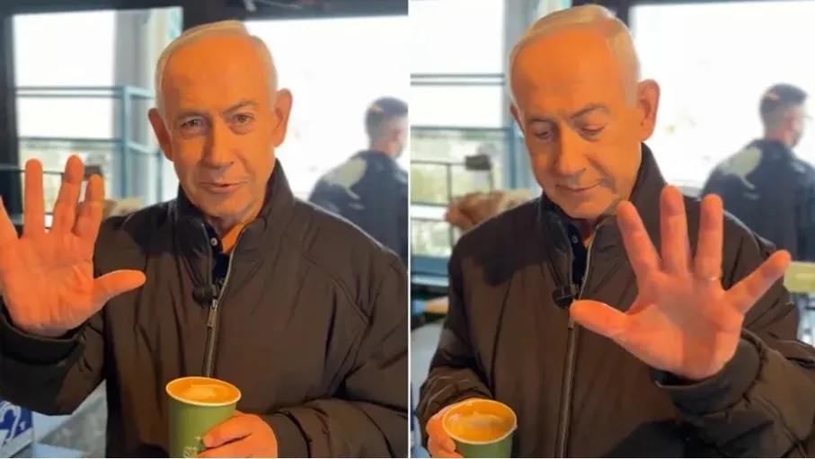 بـ5 أصابع.. نتنياهو يرد على شائعات مقتله(فيديو)